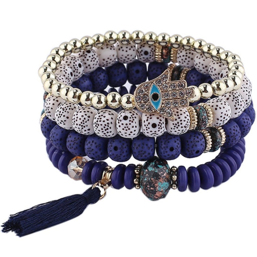 Bohemian Fashion Trendy Tassel Beaded Bracelet - BLUE mix